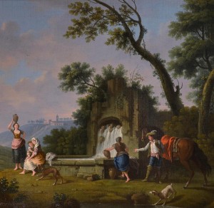Landscape with fountain and figures